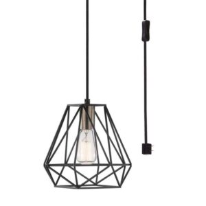 Hampton Bay Brielle 60Watt 1-Light Matte Black Shaded Pendant Light w/Cage Shade