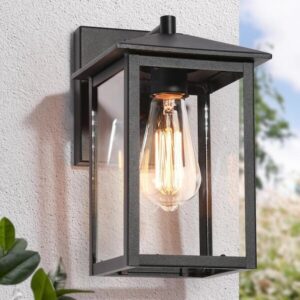 LNC Modern 1-Light Black Outdoor Wall Lantern Sconce with Clear Glass Shade Porc