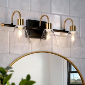 Uolfin Modern Bathroom Bell Vanity Light 3-Light Black and Brass Powder Room