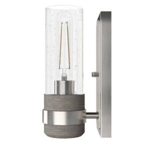 Hunter River Mill 1-Light Brushed Nickel Wall Sconce Clear Seeded Glass Shade