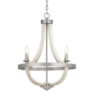 Progress Lighting Keowee 4-Light Galvanized Chandelier with Antique White Wood