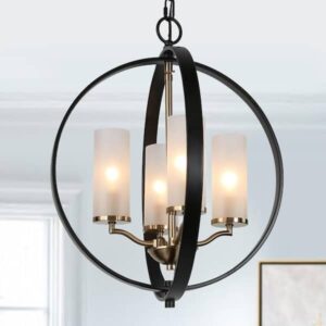 Uolfin Modern Globe Chandelier Light 4-Light Matte Black & Electroplate Brass