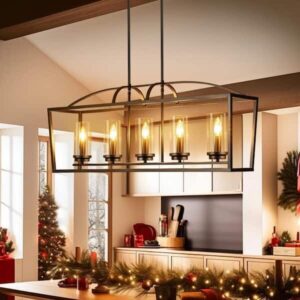 RRTYO Lakeyah 5-Light Metal Industrial Lantern Linear Chandelier for Kitchen Isl