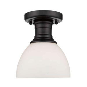 Golden Lighting Hines 1-Light Black with Opal Glass 6.88 in. Semi-Flush-Mount