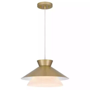 1-Light Gold Shaded Pendant Light with Faux Alabaster Glass Shade