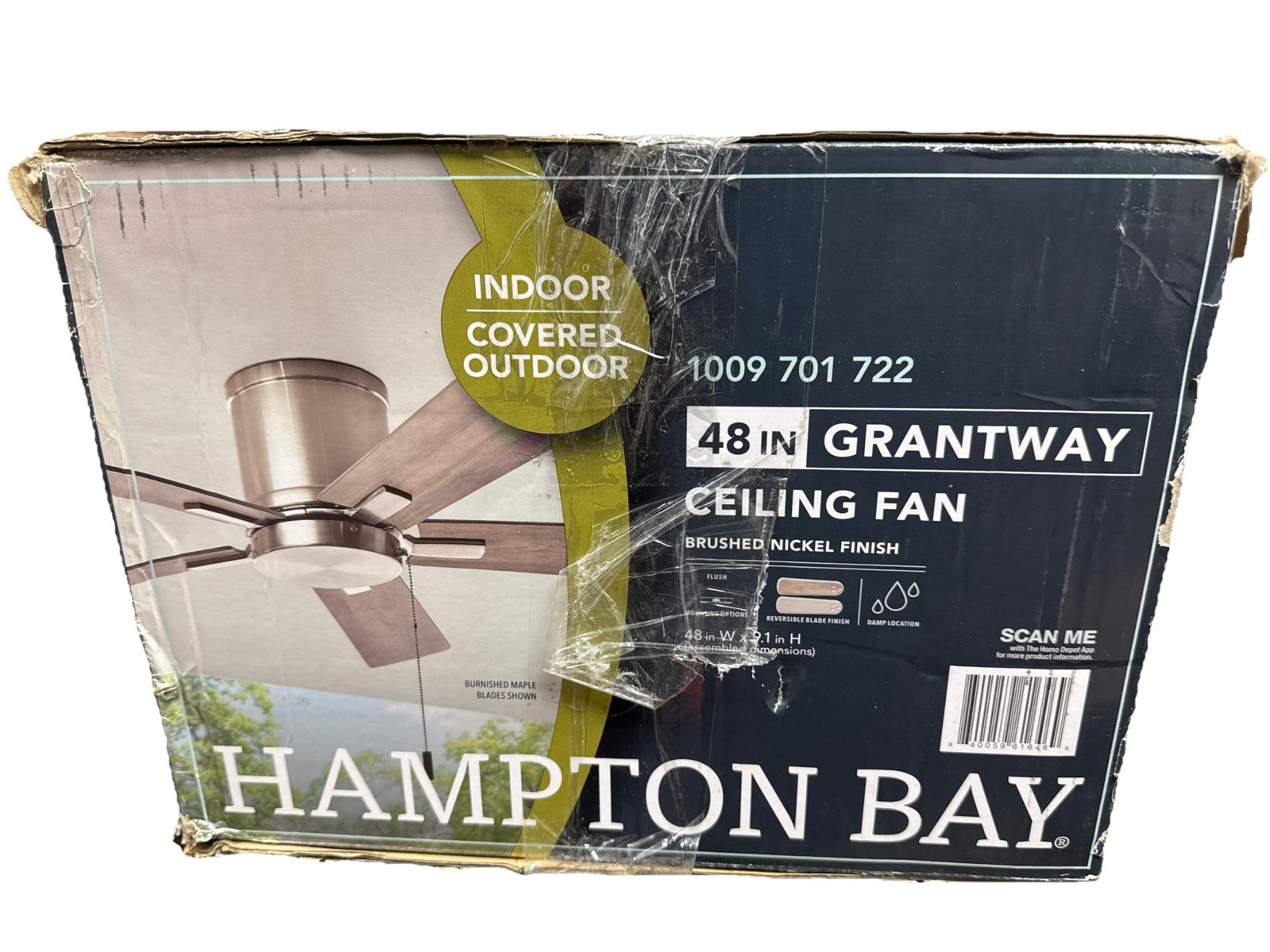 Hampton Bay Grantway 48 in. Indoor/Covered Outdoor Brushed Nickel Ceiling Fan - Image 13