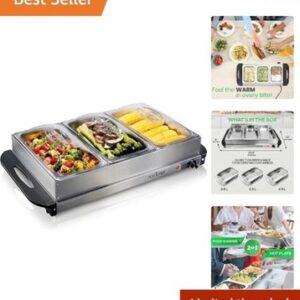 Nutrichef Professional Stainless Steel Buffet Warmer Server with 3 Trays