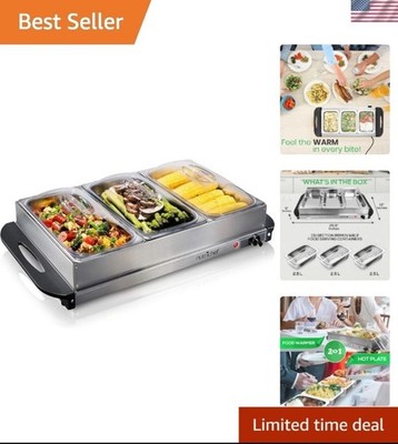 Nutrichef Professional Stainless Steel Buffet Warmer Server with 3 Trays