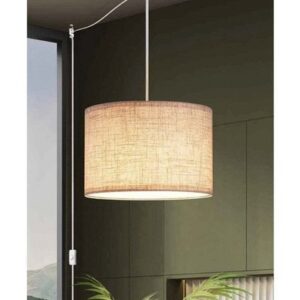 DEWENWILS 15 ft. 1-Light Beige Pendant Light w/ Clear Cord & Linen Shade