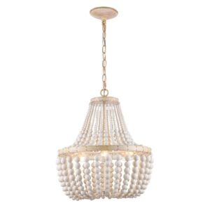 Hampton Bay Cayman 3-Light Faux Wood Chandelier Light Fixture w/White Beaded