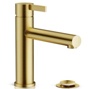 Phiestina Single Hole Bathroom Sink Faucet, Brushed Gold, Metal Pop-up Drain