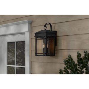 Hampton Bay 17 in. 2-Light Black Outdoor Wall Light Fixture Clear Glass