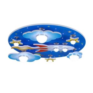 OUKANING 23.6 in. 8-Light Blue Cartoon Universe Flush Mount Ceiling Light