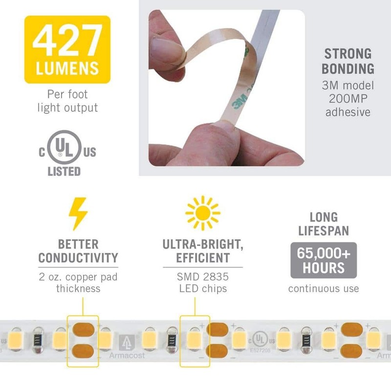 Armacost Lighting 16.4 ft. LED Tape Light 60 LEDs/m Soft Bright White 3000K - Image 5