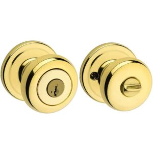 Kwikset Juno Polished Brass Entry Door Knob Featuring SmartKey Security