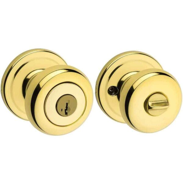 Kwikset Juno Polished Brass Entry Door Knob Featuring SmartKey Security