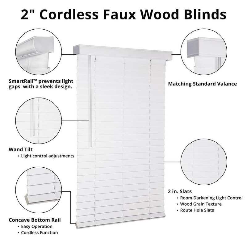Home Decorators White Cordless Faux Wood Blinds 37 in. W x 48 in. L - Image 3