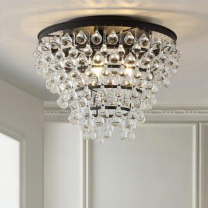 JONATHAN Y Toronto 16 in. Metal/Crystal LED Oil Rubbed Bronze Flush Mount