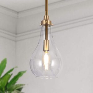 Uolfin Teardrop Pendant Light 1-Light Brass Gold Dome Clear Glass Shade