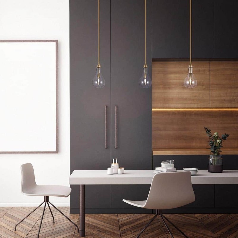 Uolfin Teardrop Pendant Light 1-Light Brass Gold Dome Clear Glass Shade - Image 3