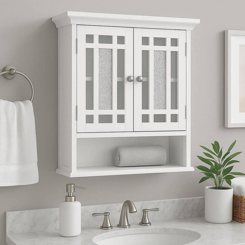 Teamson Home Windsor 22" W x 24" H Bathroom Wall Cabinet Mosaic Glass White