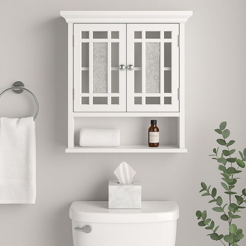 Teamson Home Windsor 22" W x 24" H Bathroom Wall Cabinet Mosaic Glass White - Image 3