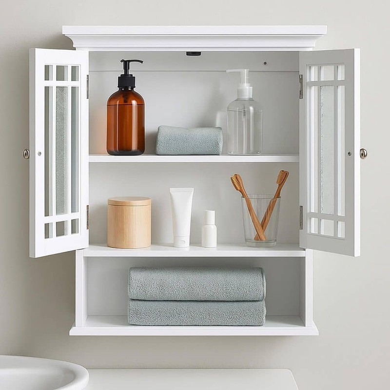 Teamson Home Windsor 22" W x 24" H Bathroom Wall Cabinet Mosaic Glass White - Image 4