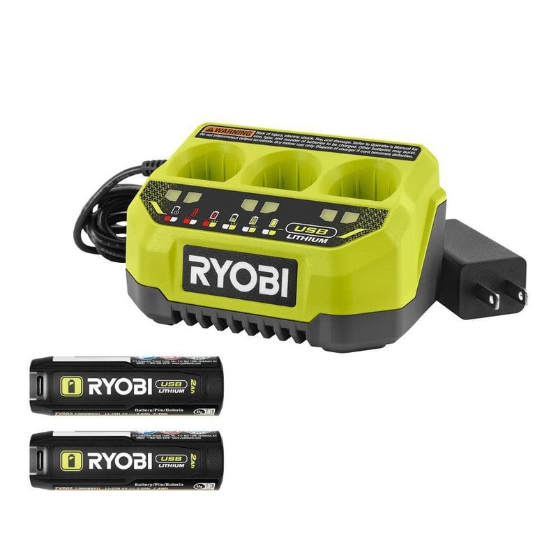 RYOBI USB Lithium Starter Kit with (2) 2.0 Ah Batteries and 3-Port Charger
