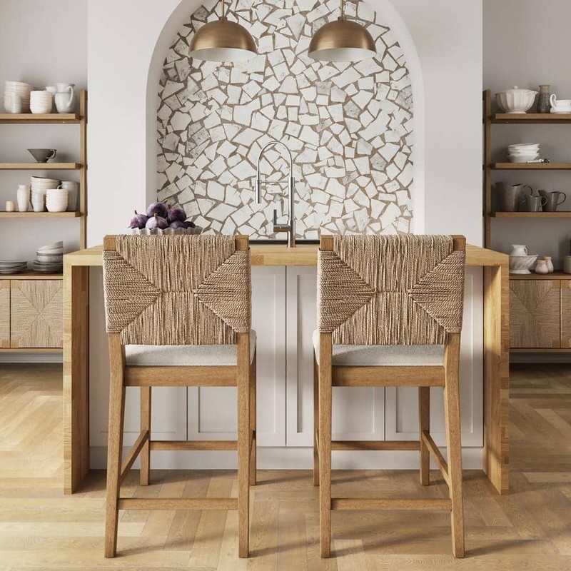 Nathan James Beacon 24" Boucle Wood Counter Height Bar Stool, Cream/Brown, 2 pcs - Image 582