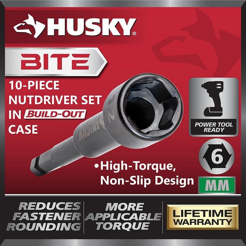 Husky BITE Metric Impact Ready Nut Driver Set with Cushion-Grip Handle(10-Piece) - Image 2