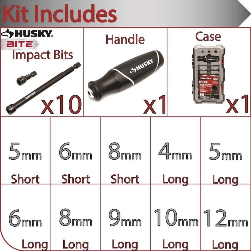 Husky BITE Metric Impact Ready Nut Driver Set with Cushion-Grip Handle(10-Piece) - Image 4