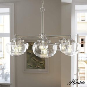 Hunter Saddle Creek 6-Light Brushed Nickel Chandelier Clear Seeded Glass Shades