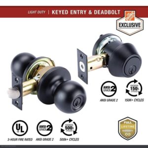 Universal Hardware Commercial ANSI Grade 2 Entry Knob & Deadbolt, Matte Black