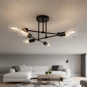 YANSUN 6-Light Black Sputnik Modern Semi Flush Mount Ceiling Light Fixture
