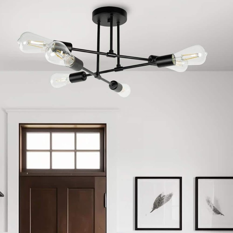 YANSUN 6-Light Black Sputnik Modern Semi Flush Mount Ceiling Light Fixture - Image 2