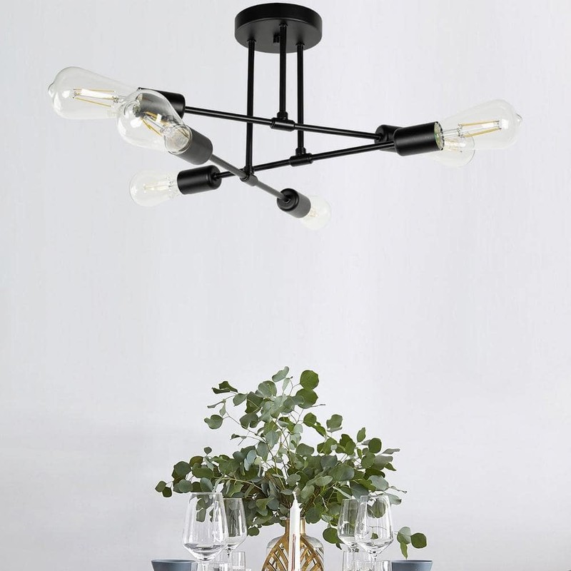 YANSUN 6-Light Black Sputnik Modern Semi Flush Mount Ceiling Light Fixture - Image 6