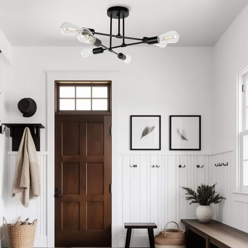 YANSUN 6-Light Black Sputnik Modern Semi Flush Mount Ceiling Light Fixture - Image 7