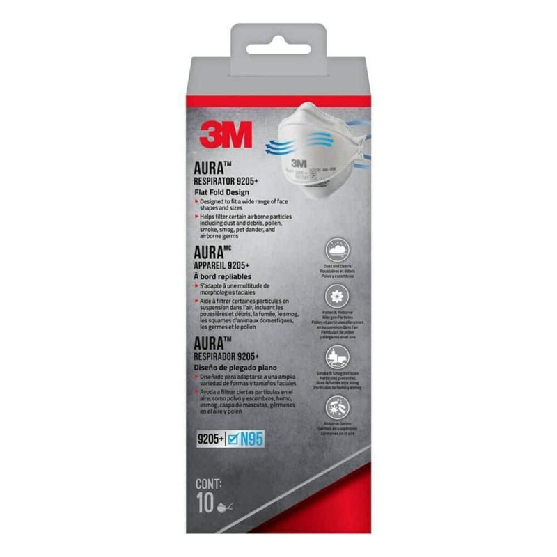 3M 9205+ N95 Aura Particulate Disposable Respirator Foldable (10-Pack) - Image 2