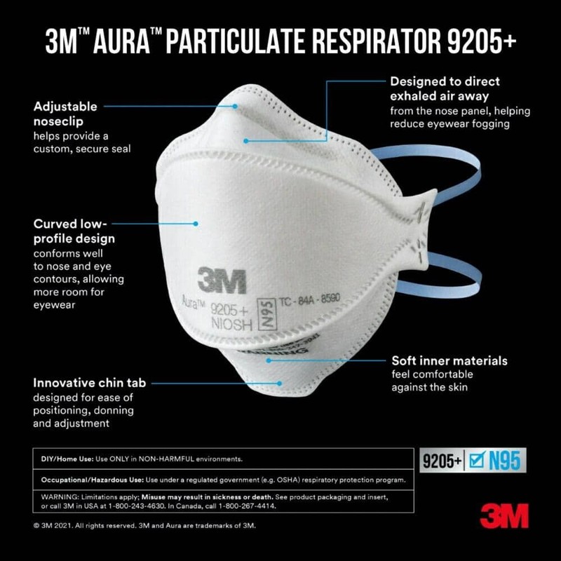 3M 9205+ N95 Aura Particulate Disposable Respirator Foldable (10-Pack) - Image 3