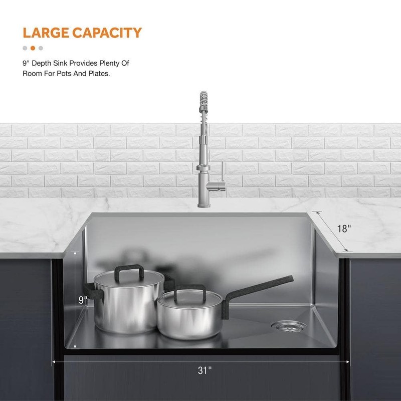 Glacier Bay 31" Undermount Single Bowl 18 Gauge Stainless Steel Kitchen Sink - Image 3