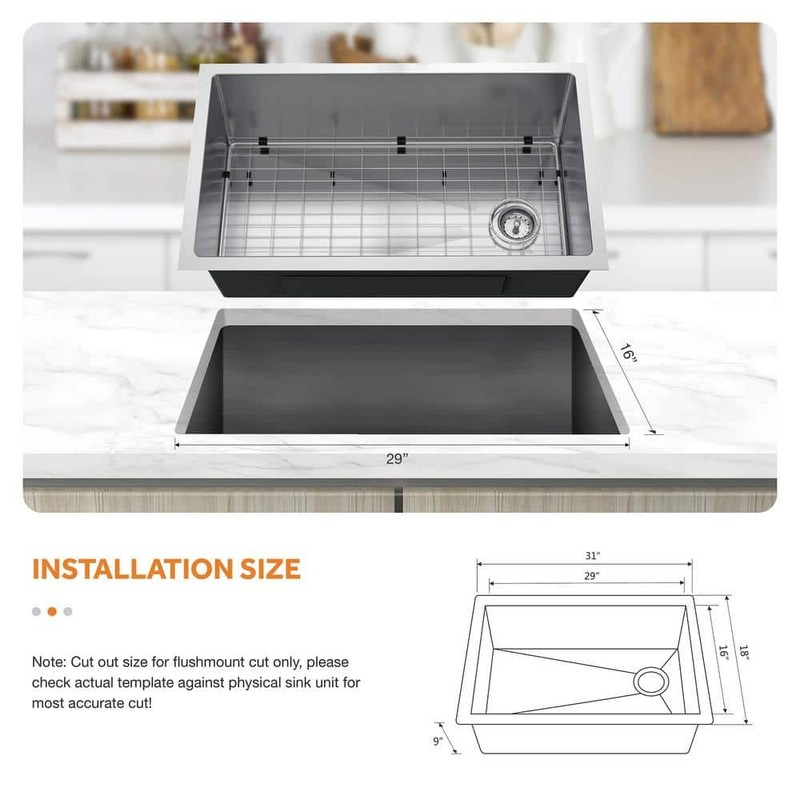 Glacier Bay 31" Undermount Single Bowl 18 Gauge Stainless Steel Kitchen Sink - Image 77