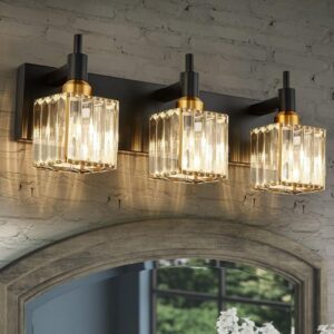 EDISLIVE Orillia 19.7" 3-Light Black Gold Bathroom Vanity Light Crystal Shades