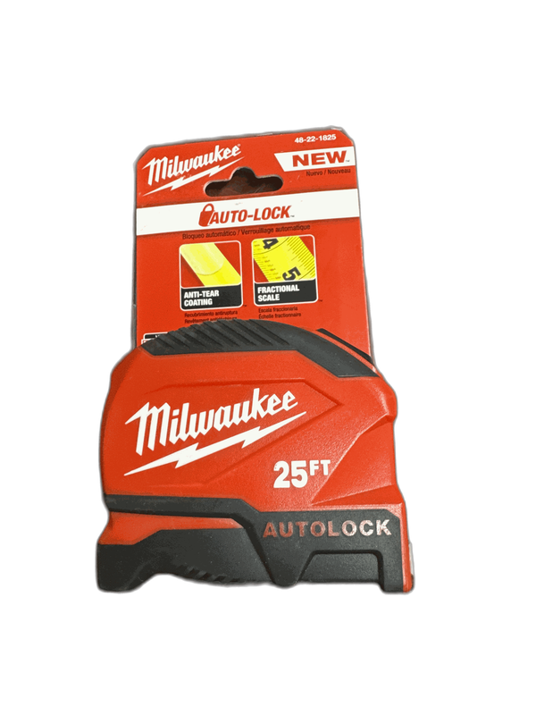Milwaukee 25 ft. Compact Auto Lock Tape Measure with Fractional Scale