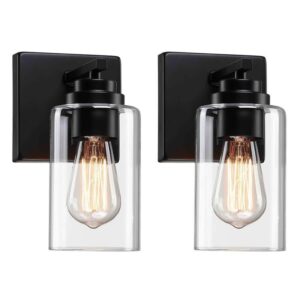 Uixe 9.1 in. 2-Piece Matte Black 2-Light Wall Sconce Clear Glass Shades Set of 2