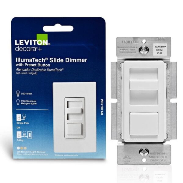 Leviton IllumaTech Dimmer Switch for Dimmable LED, Halogen, Incandescent - White