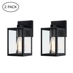 Hukoro 9 in. Black Hardwired Wall Lantern Sconce Clear Glass Shade (2-Pack)