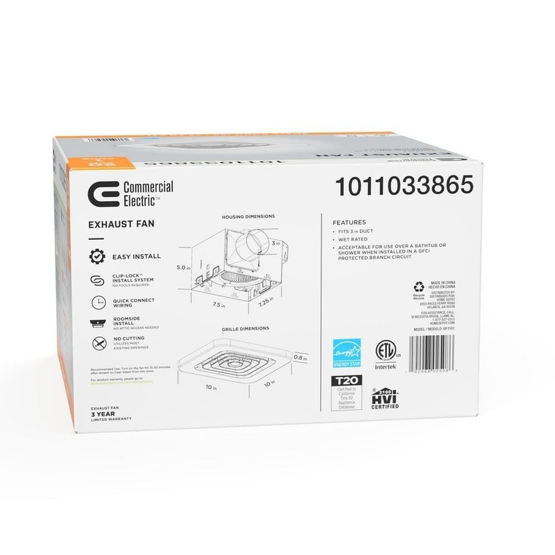 Commercial Electric 50 CFM Ceiling Bathroom Exhaust Fan, Room Side Mount ENERGY - Image 2