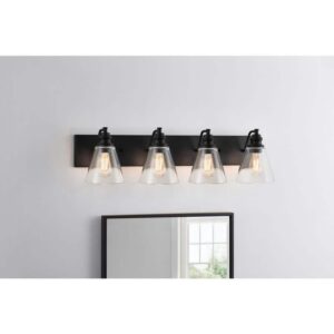 Hampton Bay Manor 33" 4-Light Matte Black Bathroom Vanity Light Clear Glass