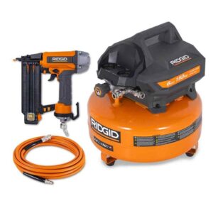 RIDGID 6 Gal. 150 PSI Electric Pancake Air Compressor w/18ga Brad Nailer & Hose