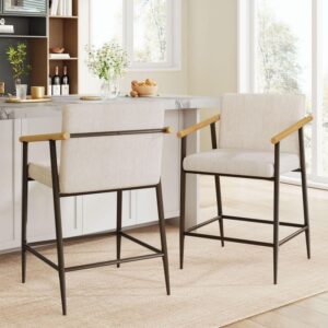 CHRISTOPHER KNIGHT HOME Bianca Beige Upholstered Mid-Century Counter Stools 2-Pk